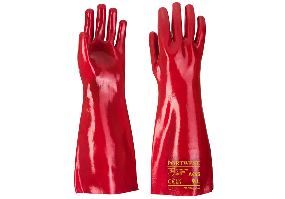 Rękawice robocze w pełni powlekane PVC 45 cm, czerwone