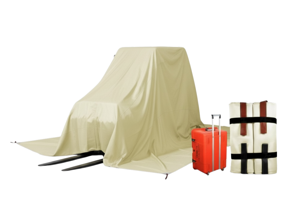 Koc przeciwpożarowy do wózków widłowych 7,5 × 9 m z wózkiem transportowym